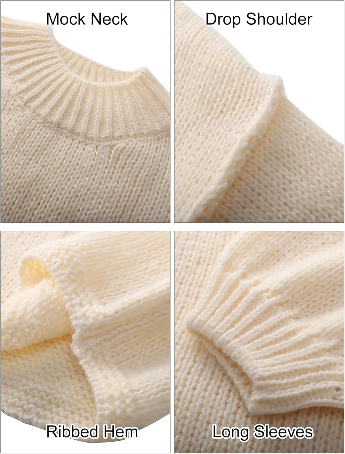 Flygo Womens Oversized Sweater Long Sleeve Mock Neck Tunic Sweater Casual Knit Pullover Sweater Tops