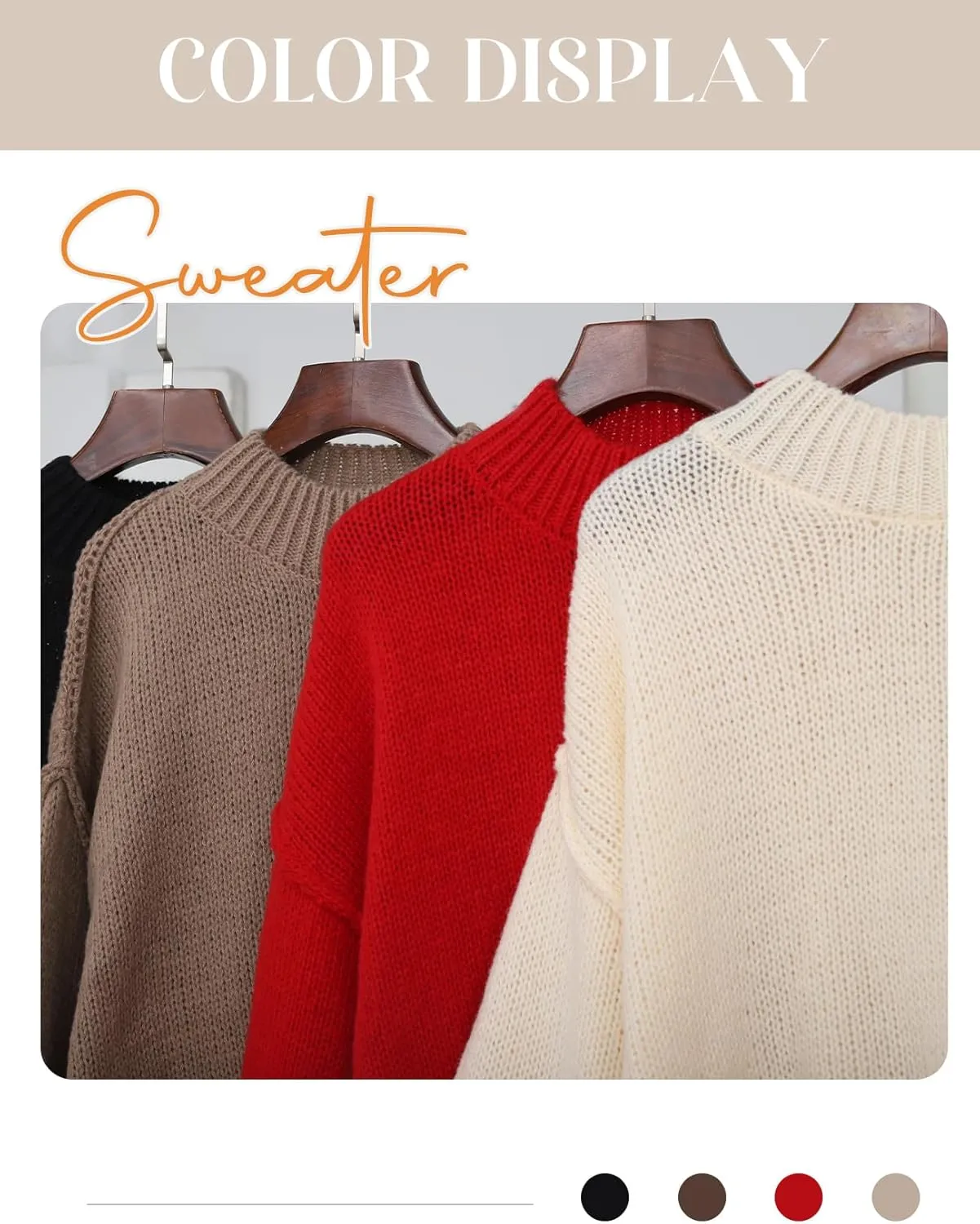 Flygo Womens Oversized Sweater Long Sleeve Mock Neck Tunic Sweater Casual Knit Pullover Sweater Tops
