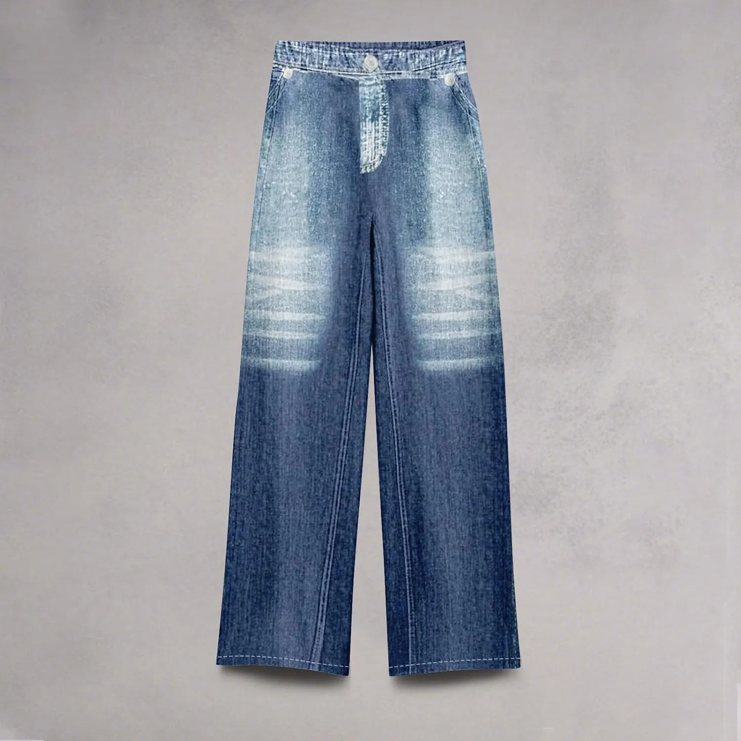 GOFULY French Terry Sweatpants That Look Like Jeans,Denim Print Wide Leg Pants Stretchy Elastic Waisted Sweatpants Casual