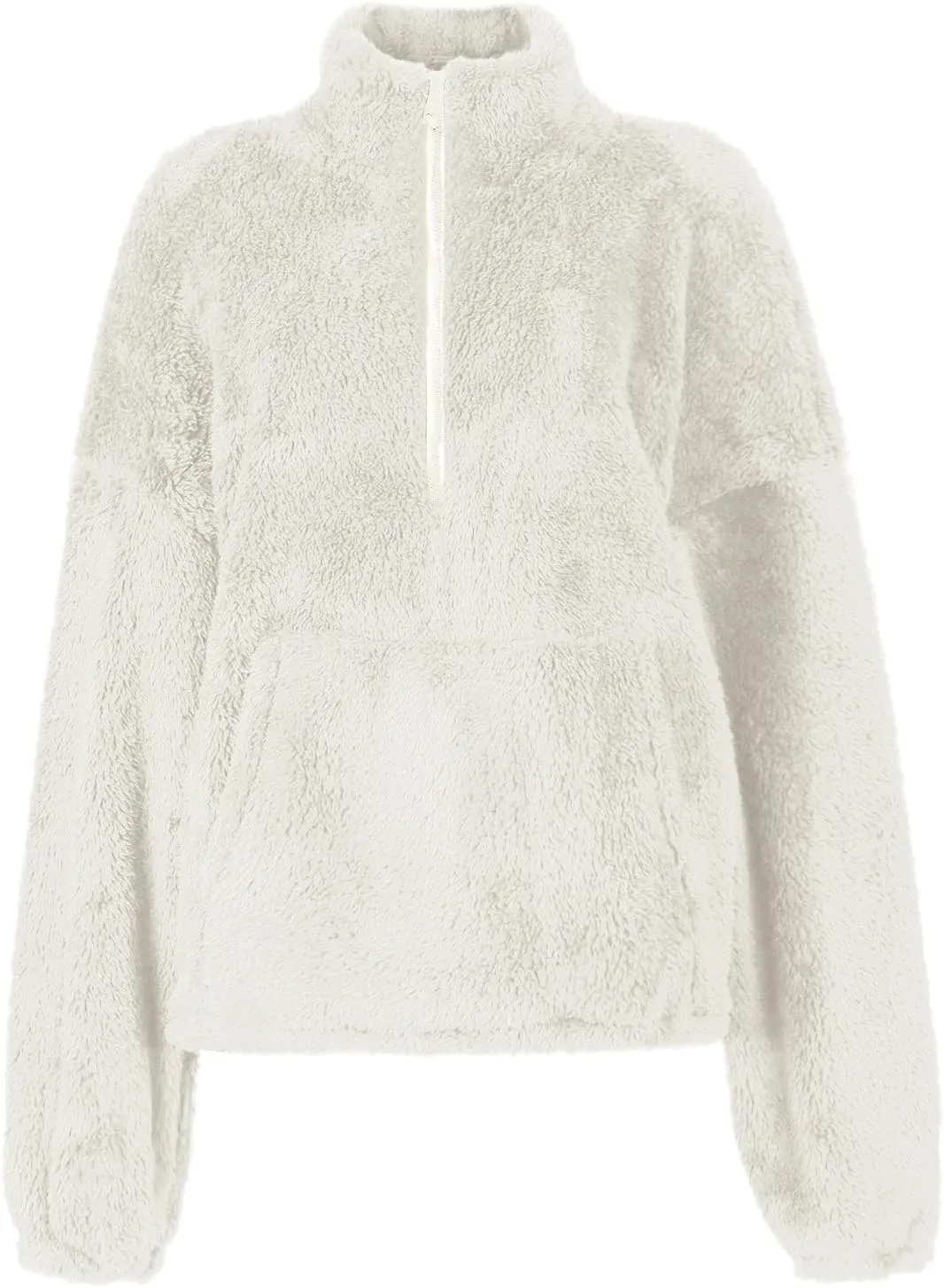 Gumipy Quarter Zip Pullover Women Stand Collar Fleece Cropped Jacket Sweatshirt Fuzzy Coat Thick Winter Coats with Pocket