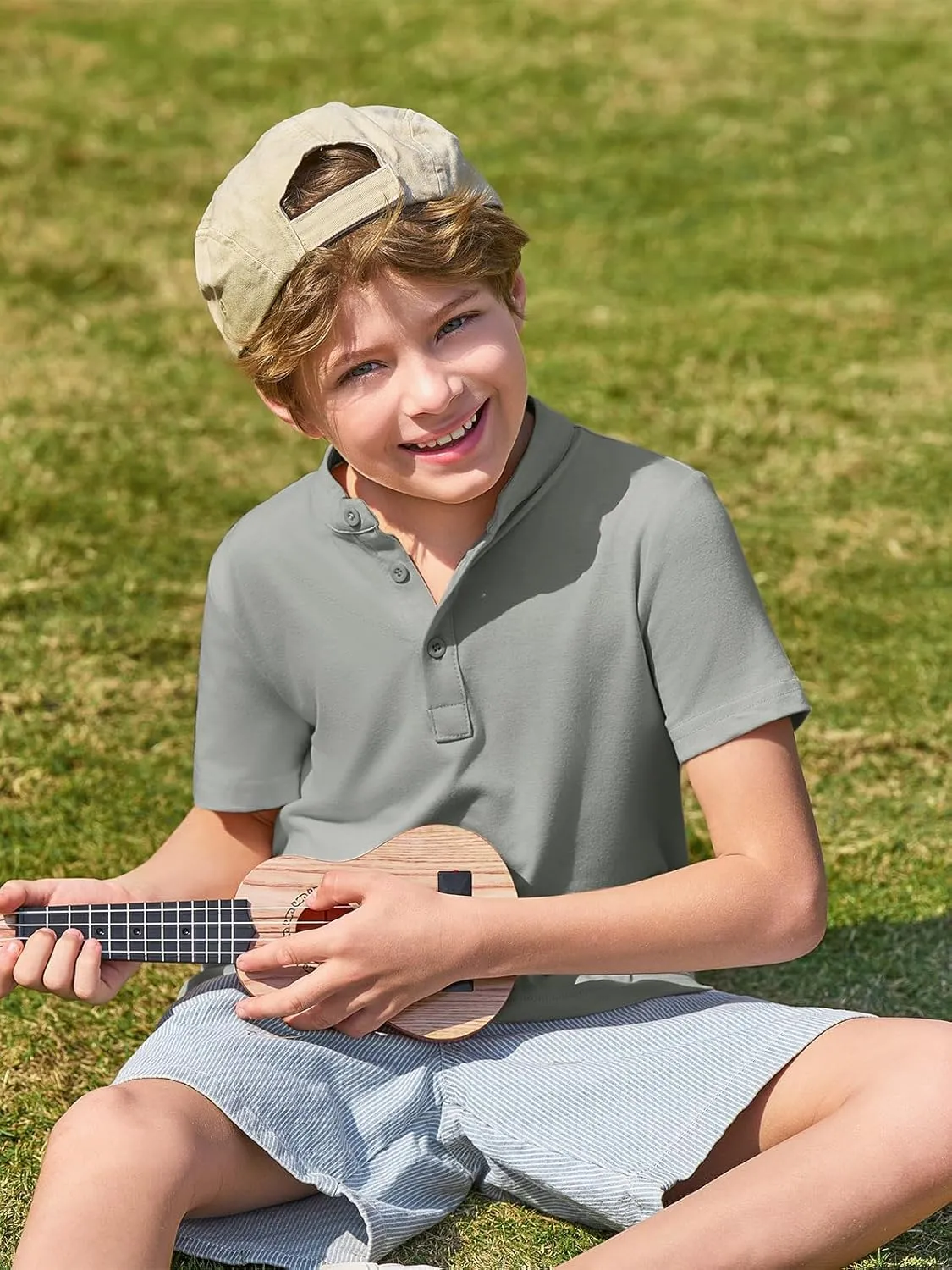 Haloumoning Boys Short Sleeve Henley Shirt Kids Casual Button Front Summer T-Shirts Tops Tees 5-14 Years