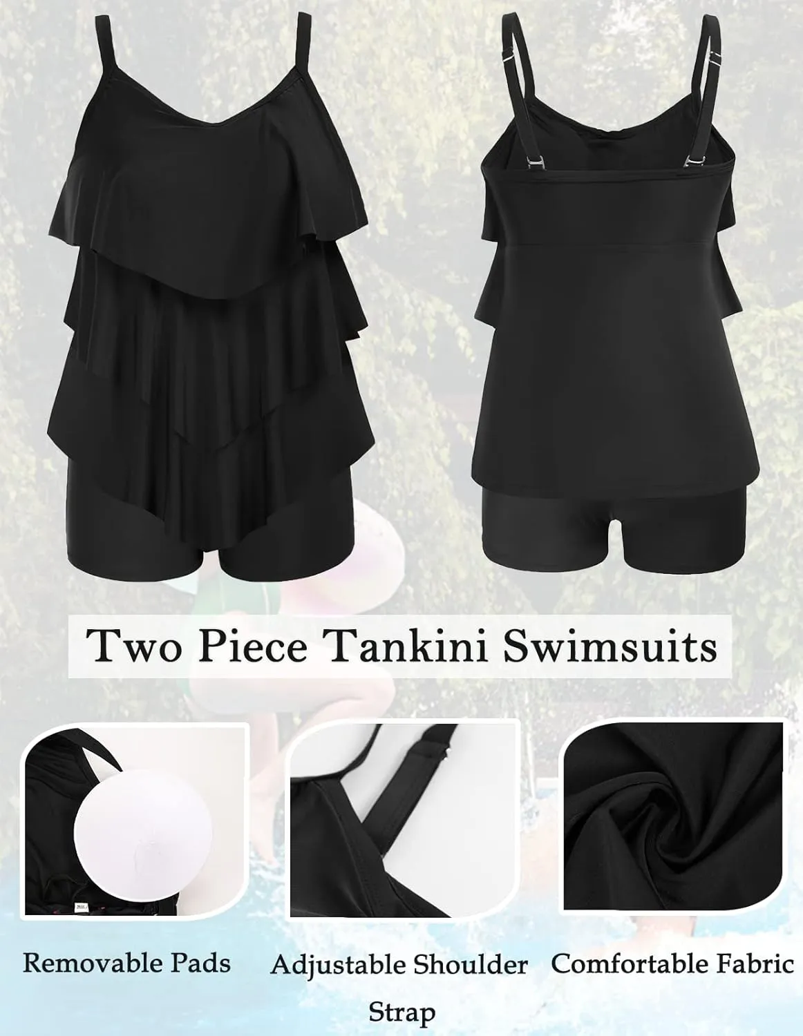 Hanna Nikole Womens Plus Size Two Piece Tankini Swimsuits 3-Tiered Ruffle Flounce Top with High Waisted Bottom
