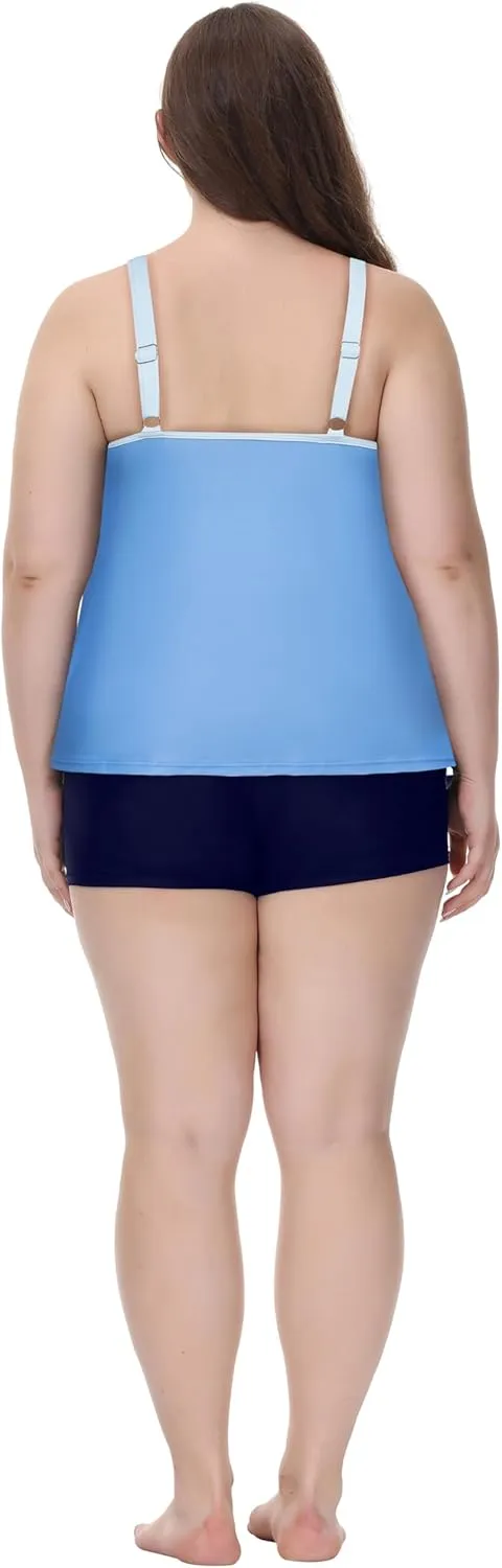 Hanna Nikole Womens Plus Size Two Piece Tankini Swimsuits 3-Tiered Ruffle Flounce Top with High Waisted Bottom