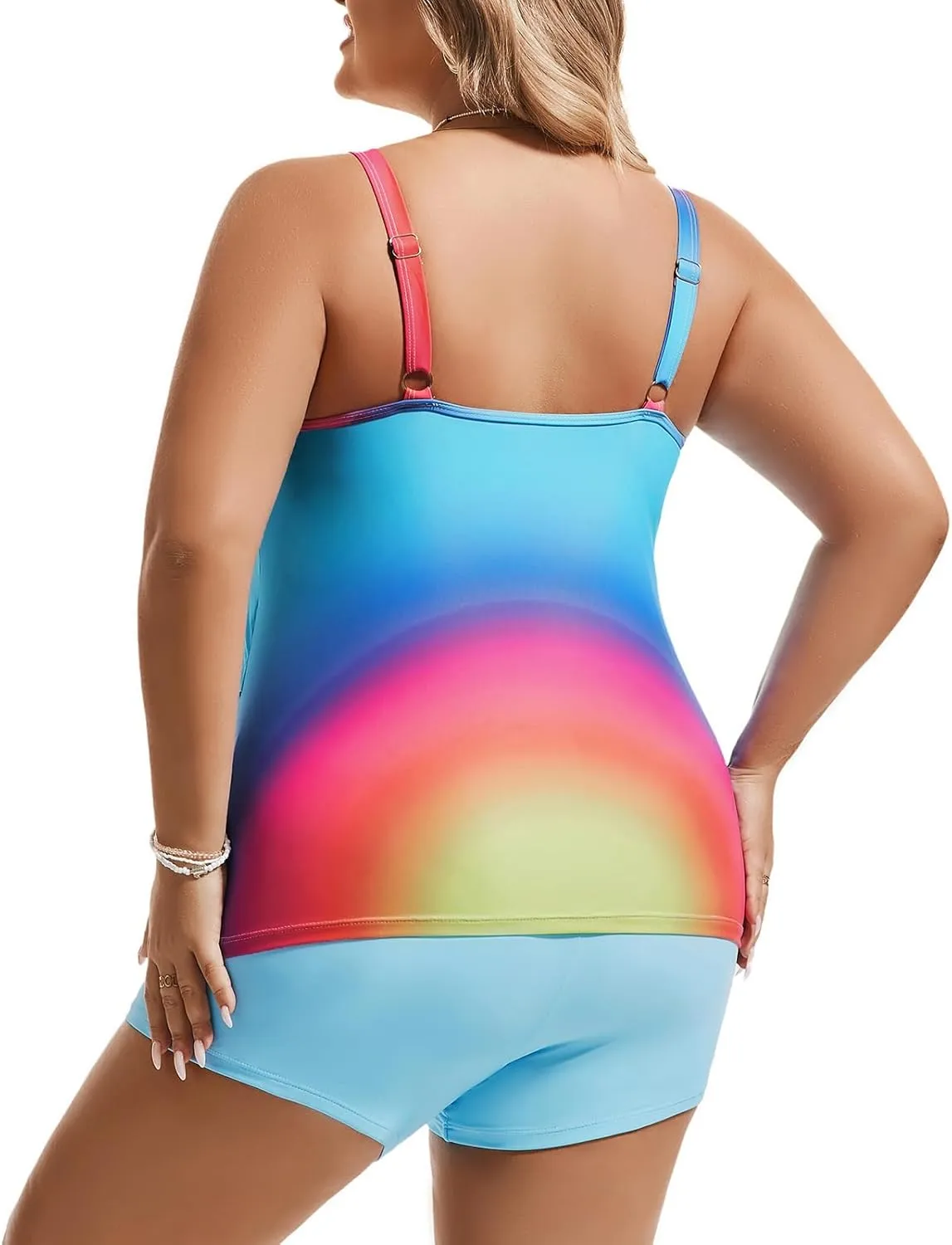 Hanna Nikole Womens Plus Size Two Piece Tankini Swimsuits 3-Tiered Ruffle Flounce Top with High Waisted Bottom