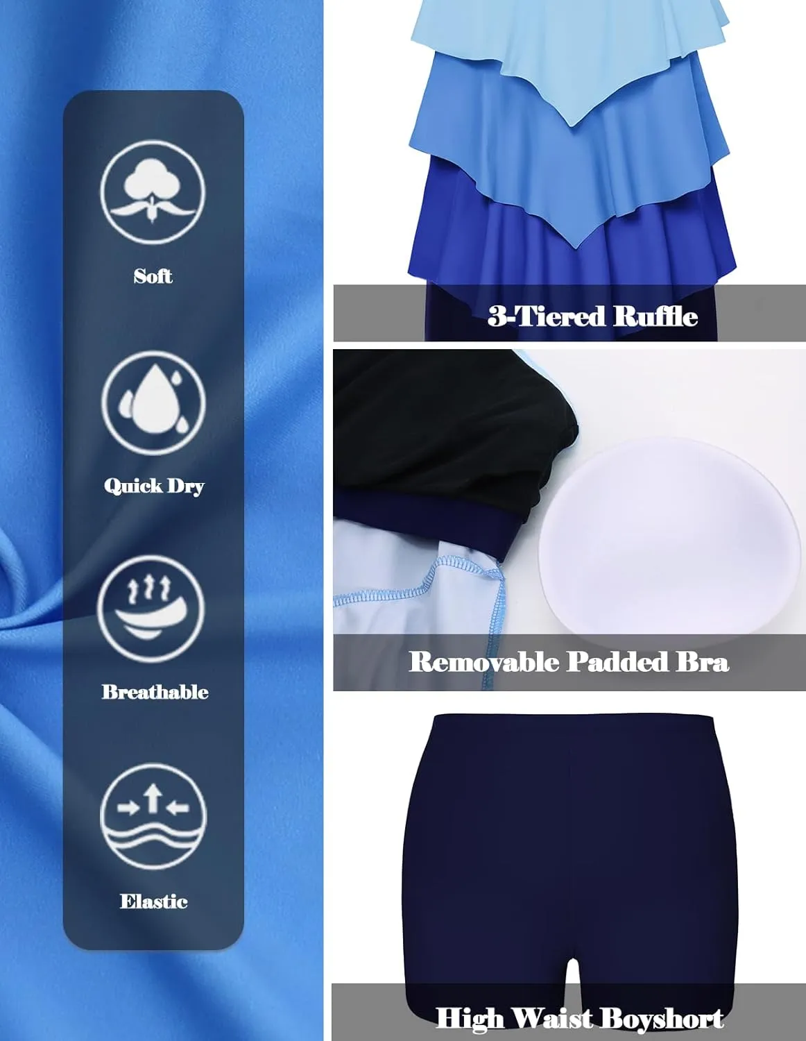 Hanna Nikole Womens Plus Size Two Piece Tankini Swimsuits 3-Tiered Ruffle Flounce Top with High Waisted Bottom