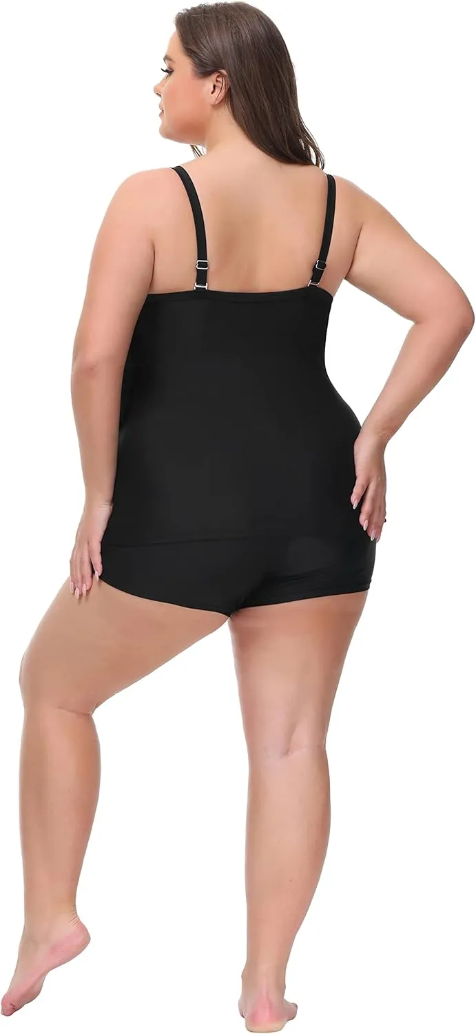 Hanna Nikole Womens Plus Size Two Piece Tankini Swimsuits 3-Tiered Ruffle Flounce Top with High Waisted Bottom