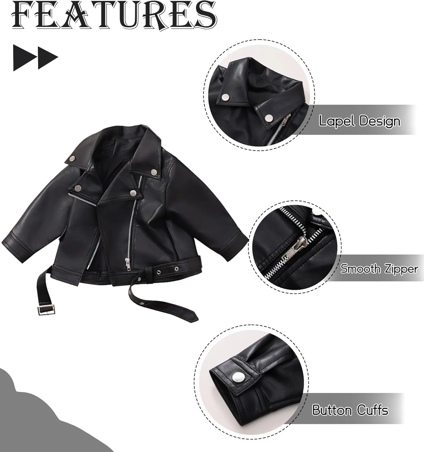 Happy Cherry Baby Girl Faux Leather Motorcycle Jacket Cute Ruffle Spring Fall PU Coat 1-5 Years