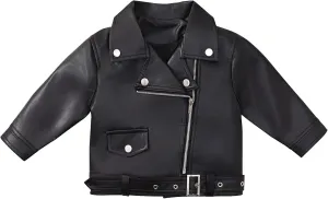 Happy Cherry Baby Girl Faux Leather Motorcycle Jacket Cute Ruffle Spring Fall PU Coat 1-5 Years