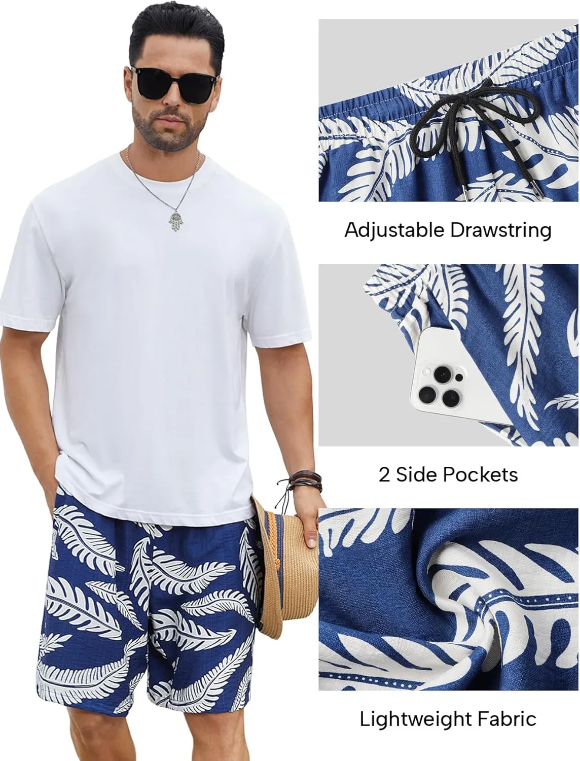 Hardaddy Men's Hawaiian Beach Shorts Lightweight Elastic Waist Lounge Pants for Travel & Sleep