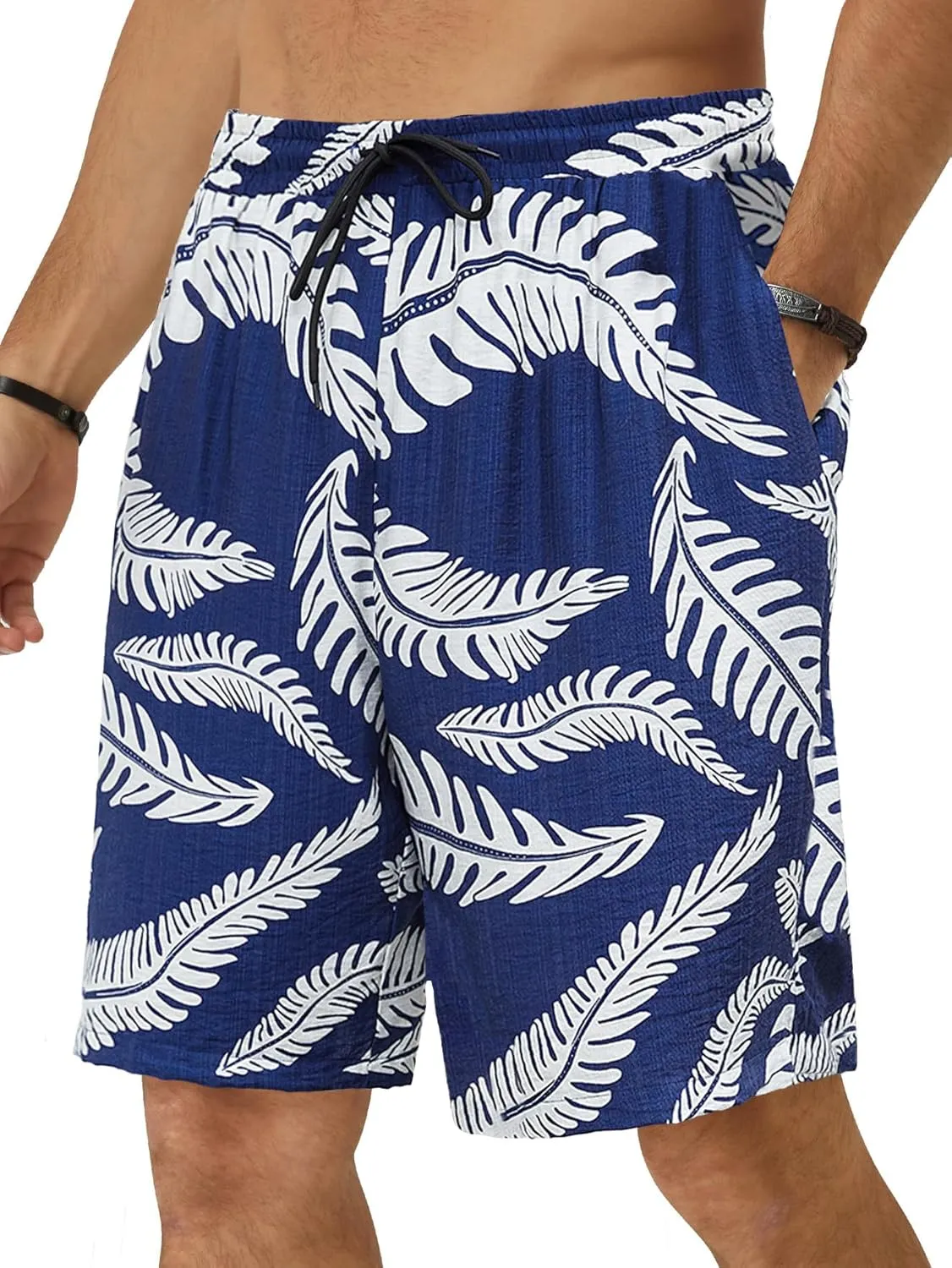 Hardaddy Men's Hawaiian Beach Shorts Lightweight Elastic Waist Lounge Pants for Travel & Sleep