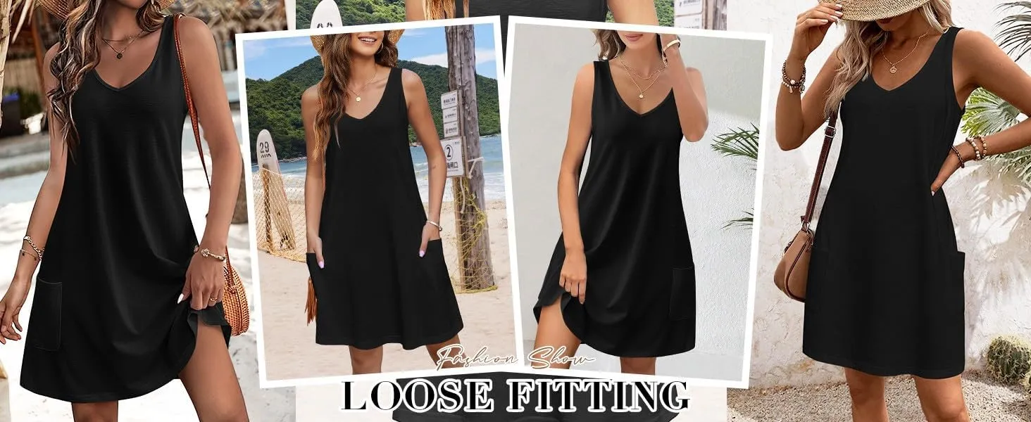 Hawaiian Sundress for Women 2025 Summer Beach Casual Swimsuit Cover up with Pockets Sleeveless V Neck Loose Tank Dress