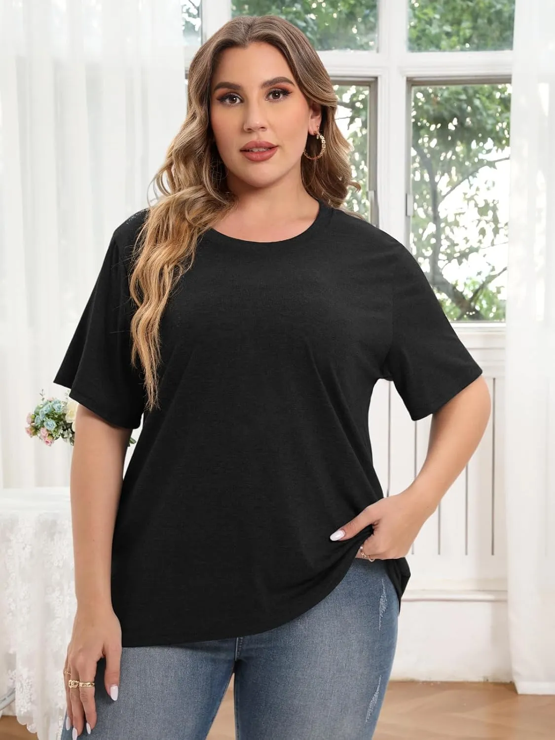 HDLTE Plus Size Tshirts for Women  Oversized Graphic Tees Short Sleeve Crewneck Cute Casual Tops Loose Summer Outfit 2025