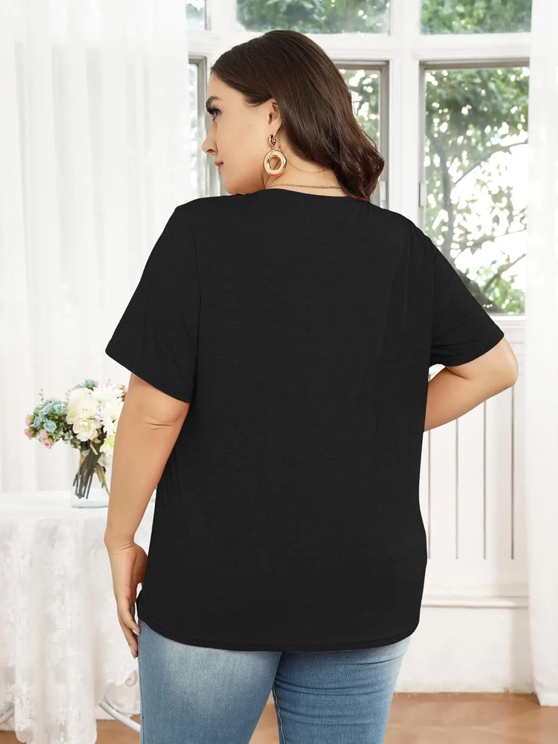 HDLTE Plus Size Tshirts for Women  Oversized Graphic Tees Short Sleeve Crewneck Cute Casual Tops Loose Summer Outfit 2025