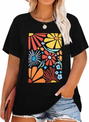 HDLTE Plus Size Tshirts for Women  Oversized Graphic Tees Short Sleeve Crewneck Cute Casual Tops Loose Summer Outfit 2025