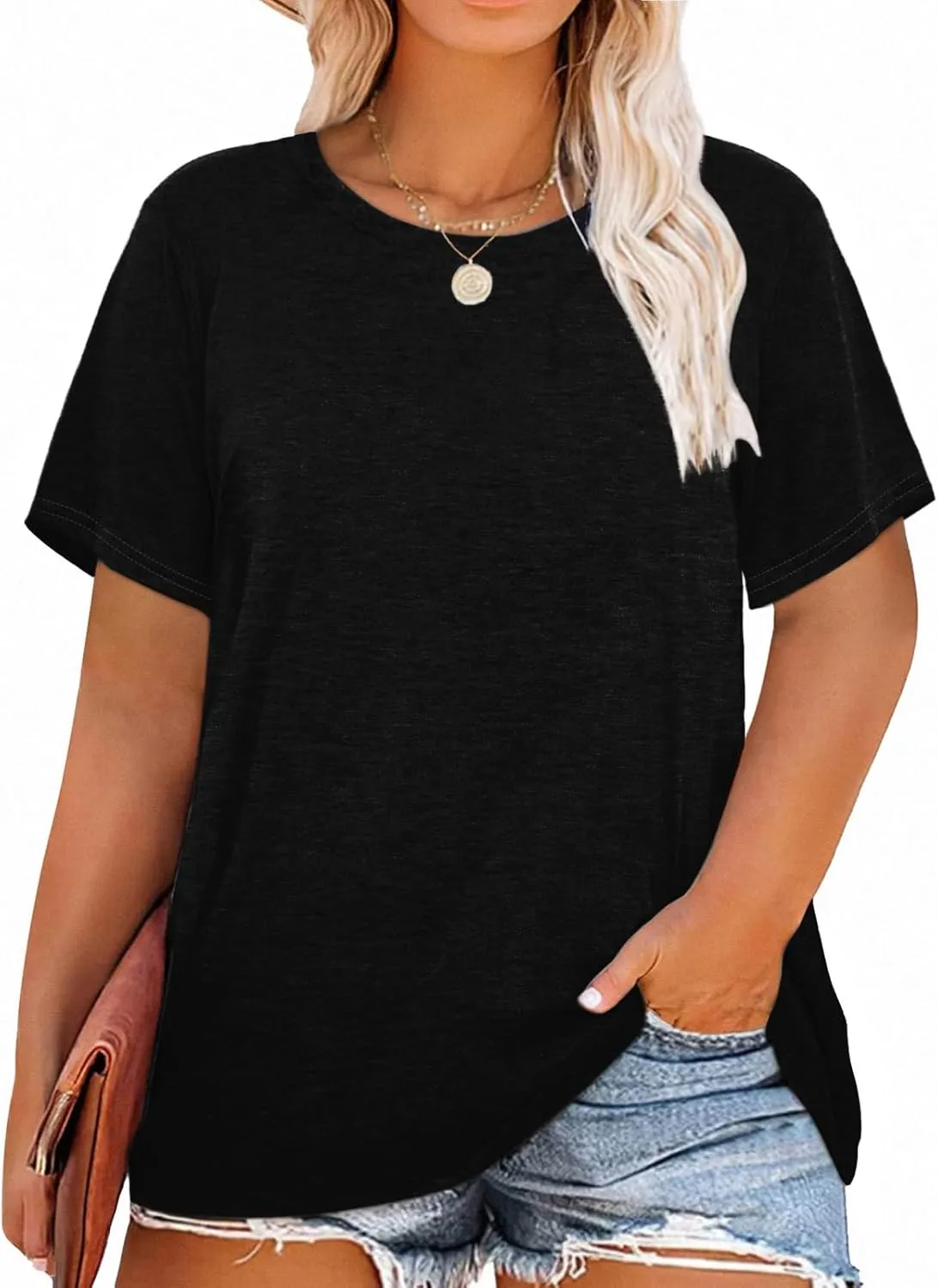 HDLTE Plus Size Tshirts for Women  Oversized Graphic Tees Short Sleeve Crewneck Cute Casual Tops Loose Summer Outfit 2025