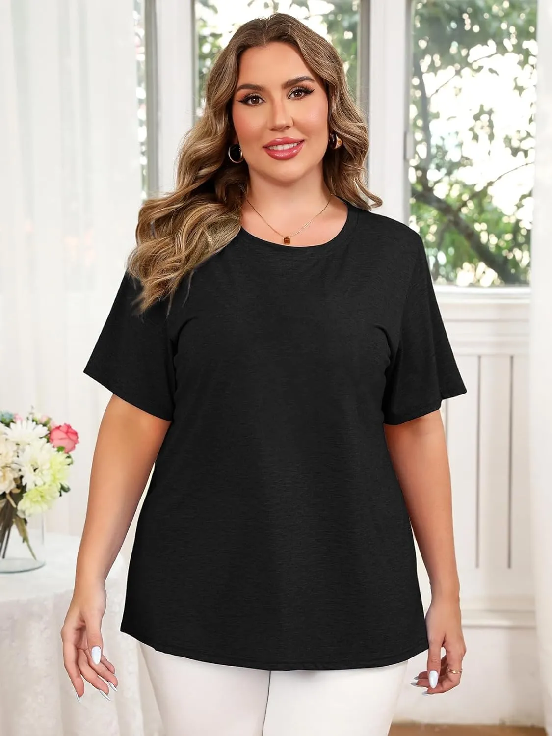 HDLTE Plus Size Tshirts for Women  Oversized Graphic Tees Short Sleeve Crewneck Cute Casual Tops Loose Summer Outfit 2025