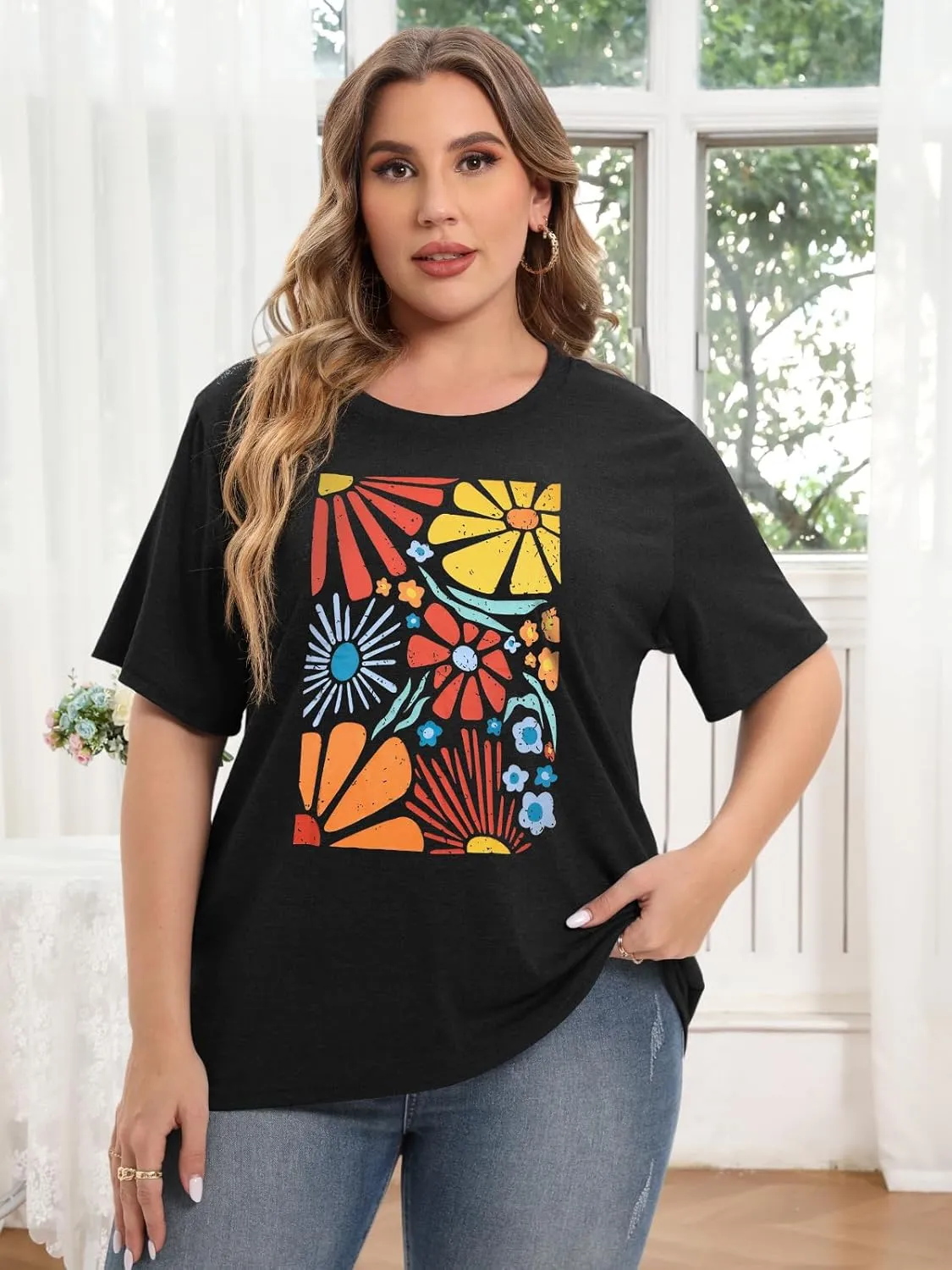 HDLTE Plus Size Tshirts for Women  Oversized Graphic Tees Short Sleeve Crewneck Cute Casual Tops Loose Summer Outfit 2025