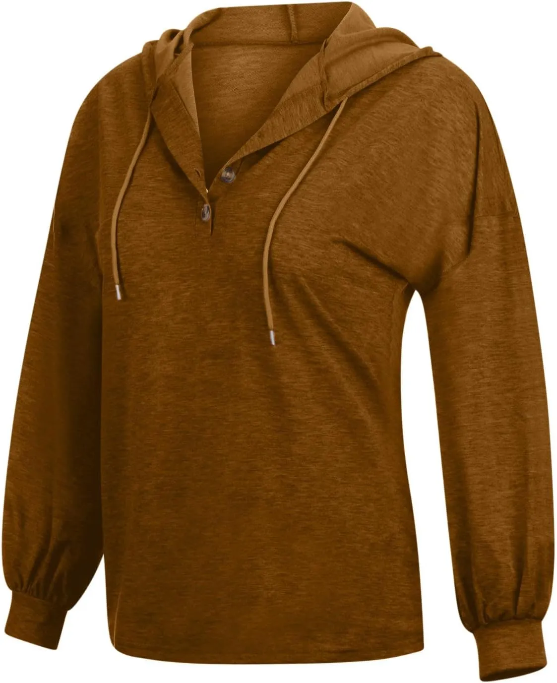 Hoodies for Women Drawstring Button V Neck Long Sleeve Casual Pullover Sweatshirt Hooded Office Work Fall Tops 2024