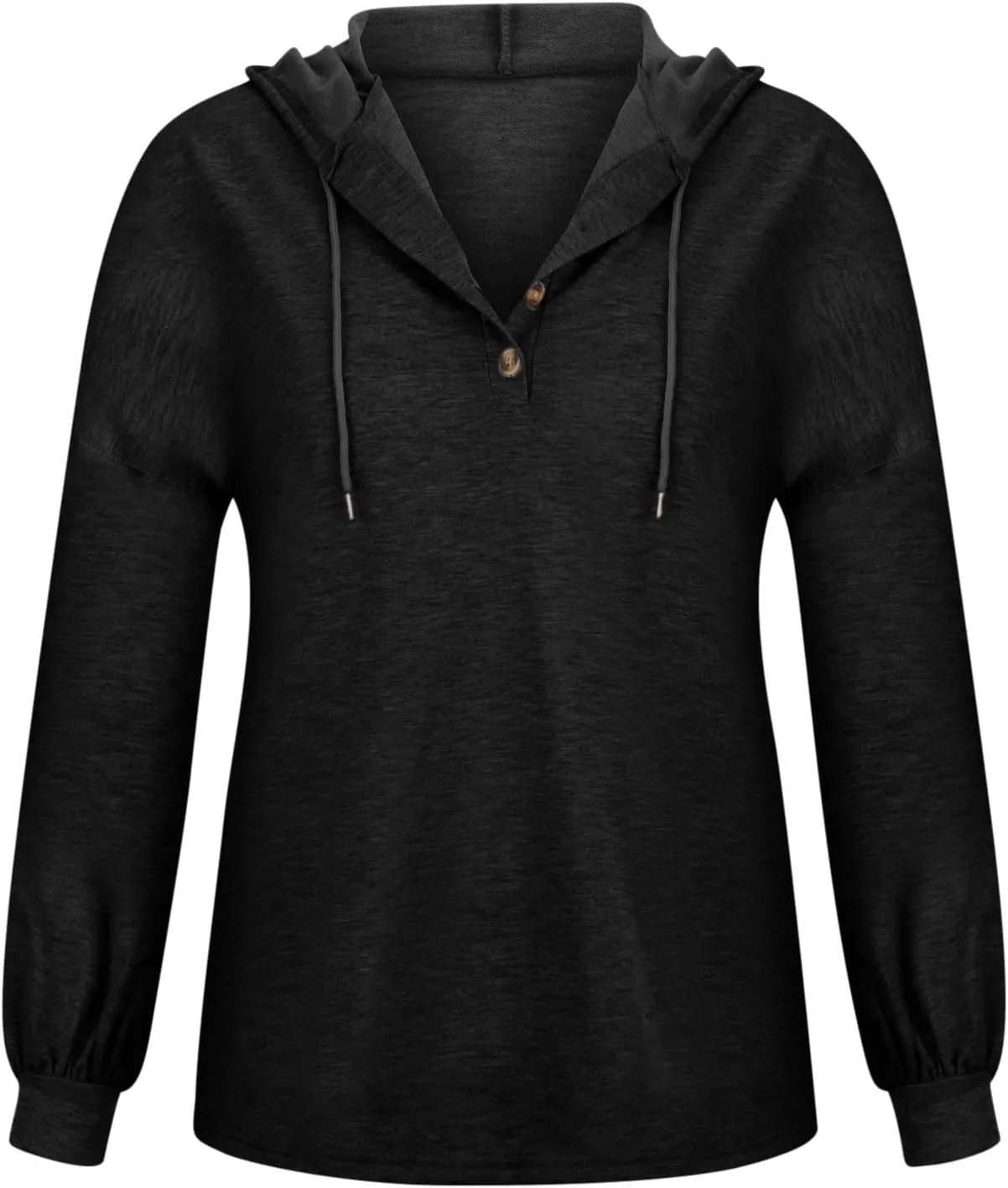 Hoodies for Women Drawstring Button V Neck Long Sleeve Casual Pullover Sweatshirt Hooded Office Work Fall Tops 2024
