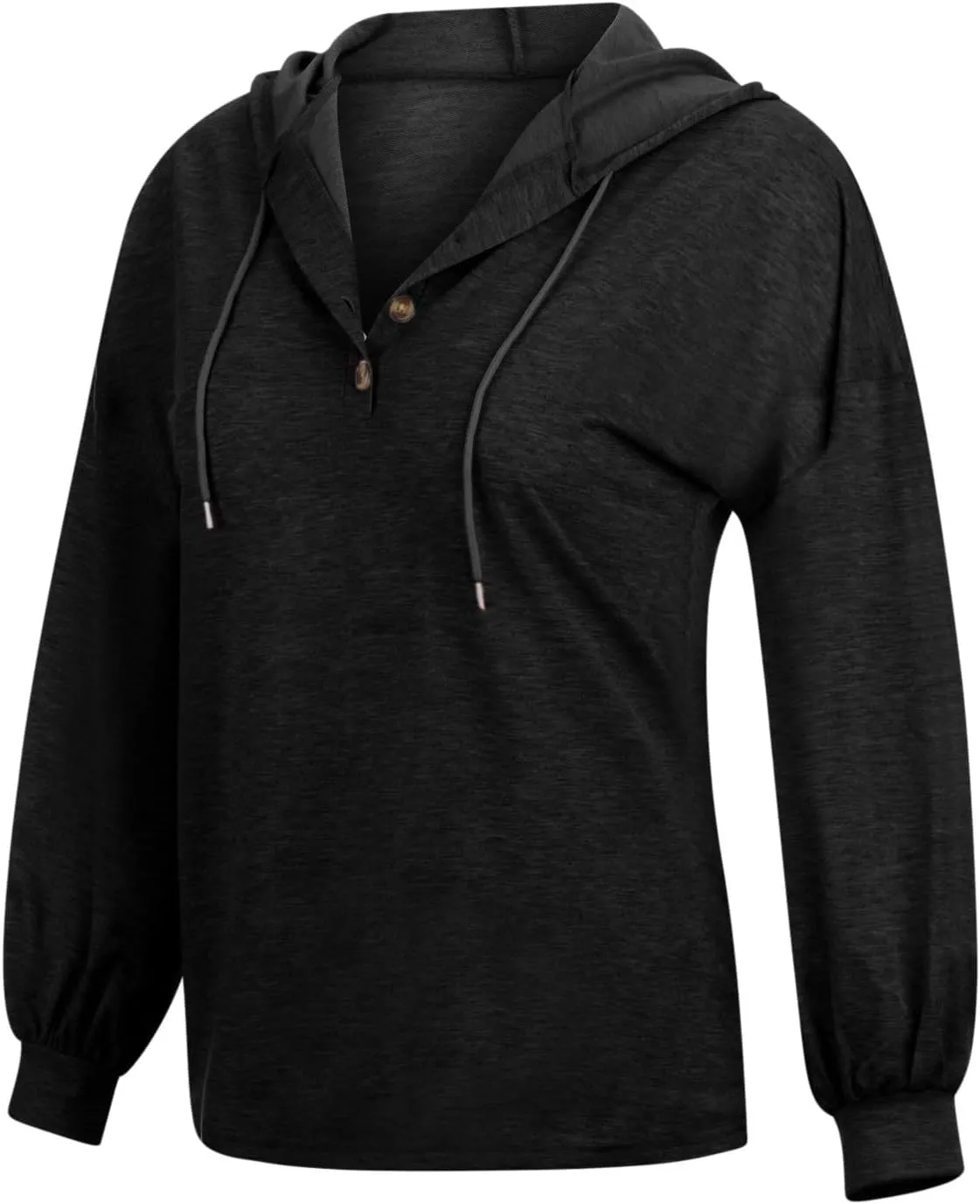 Hoodies for Women Drawstring Button V Neck Long Sleeve Casual Pullover Sweatshirt Hooded Office Work Fall Tops 2024