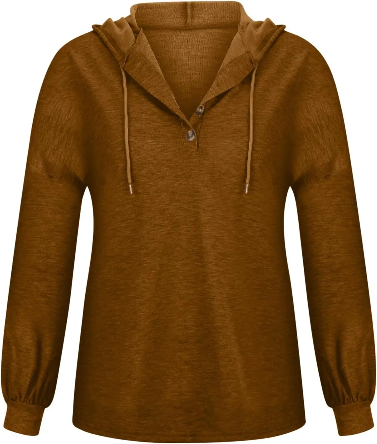 Hoodies for Women Drawstring Button V Neck Long Sleeve Casual Pullover Sweatshirt Hooded Office Work Fall Tops 2024