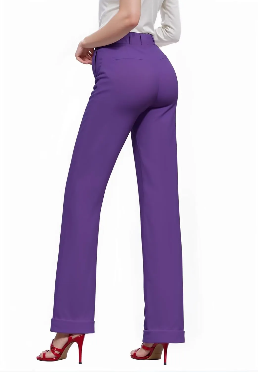 Hybrid & Company Women's High Waisted Straight Leg Suit Pants Business Work Casual Slacks Trousers