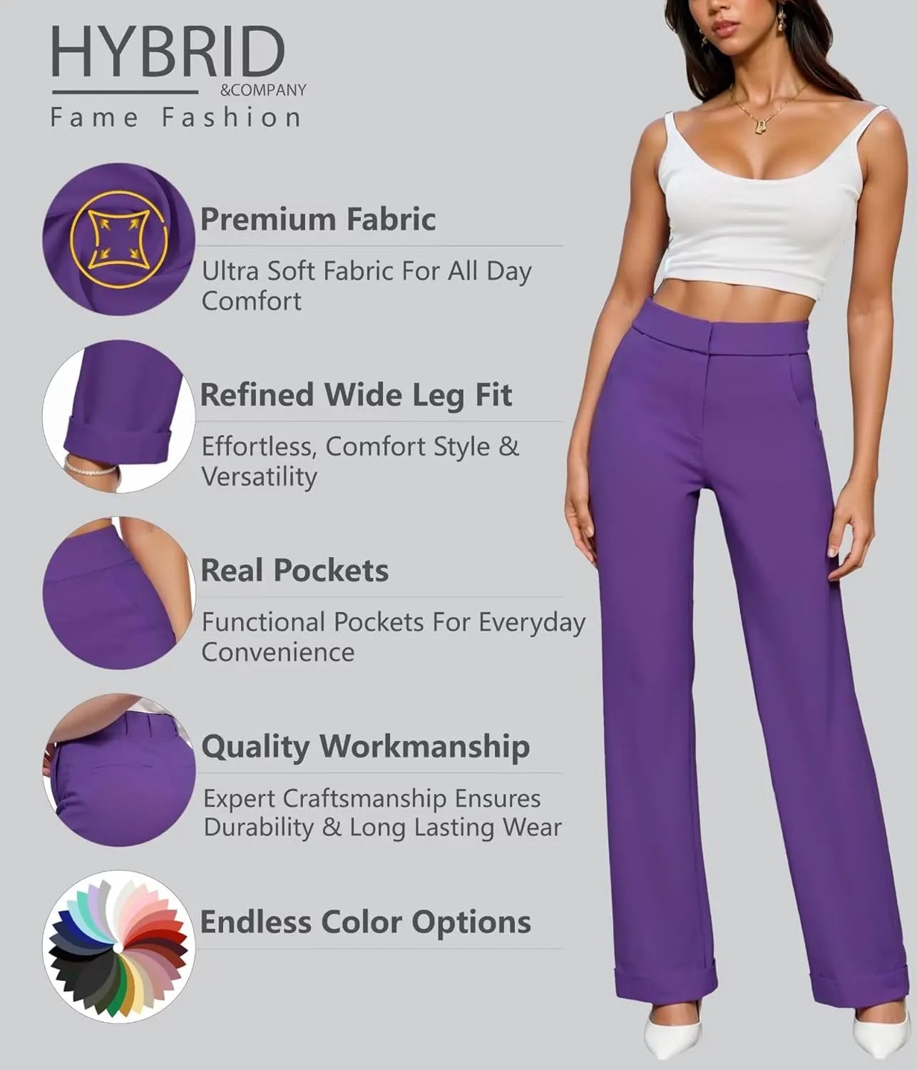 Hybrid & Company Women's High Waisted Straight Leg Suit Pants Business Work Casual Slacks Trousers