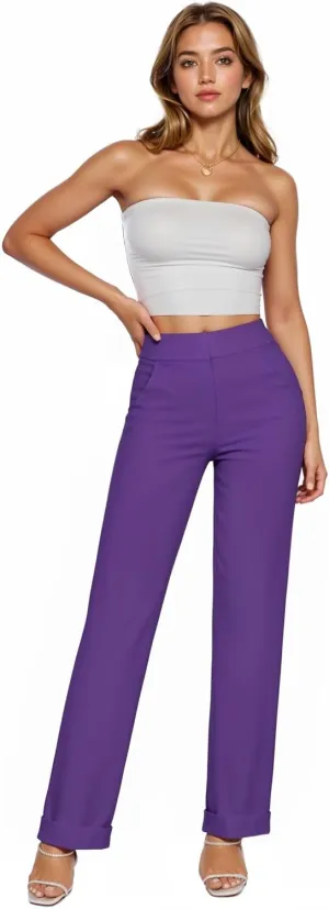 Hybrid & Company Women's High Waisted Straight Leg Suit Pants Business Work Casual Slacks Trousers