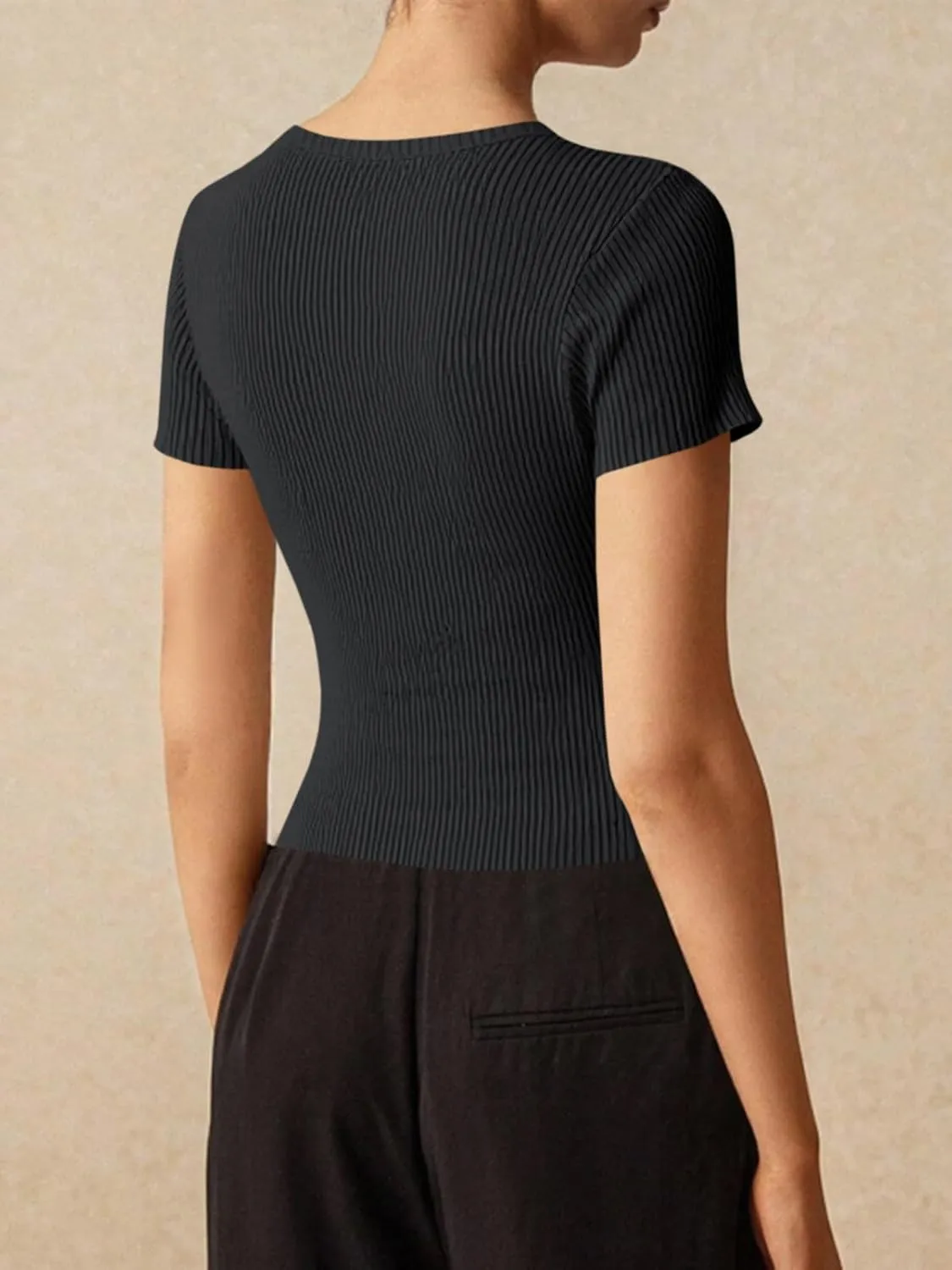 Imily Bela Womens Short Sleeve Sweater Tops Summer Button Down Casual Ribbed Knit Slim Fit Cropped Cardigan Shirts