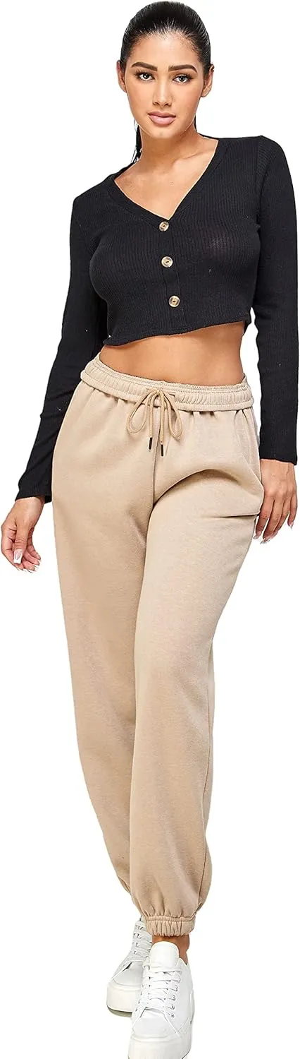 IUUI Women's High Waisted Fleece Sweatpants - Casual Baggy Joggers with Pockets, Foldable Warm Lounge Pants