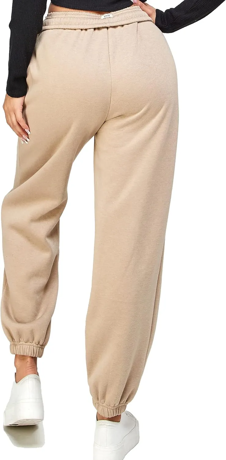IUUI Women's High Waisted Fleece Sweatpants - Casual Baggy Joggers with Pockets, Foldable Warm Lounge Pants