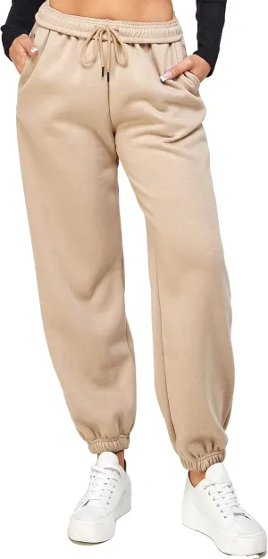 IUUI Women's High Waisted Fleece Sweatpants - Casual Baggy Joggers with Pockets, Foldable Warm Lounge Pants