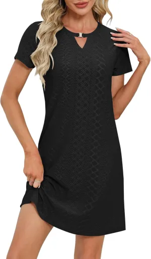 Ivicoer Summer Dresses for Women 2025 Short Sleeve Dress A-Line Mini Dress with Pockets