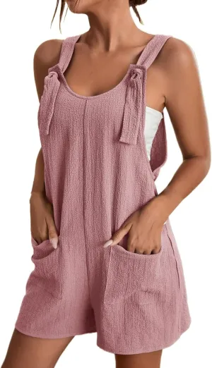 Jumpsuits for Women Dressy Summer Rompers 2025 Casual Short Overalls Romper Sexy Sleeveless Boho Suspenders Jumpsuit Pockets