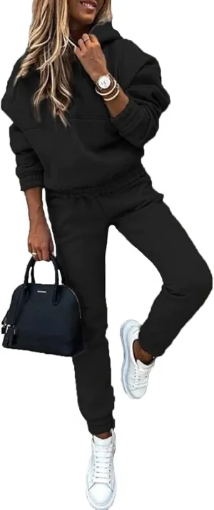 KYLASIEN Women Hoodies Tracksuit Long Sleeve Sweatshirts 2023 Fall Fleece Lined Jogger Pant Two Piece Outfits Oversized Workout Athletic Loungewear Sets