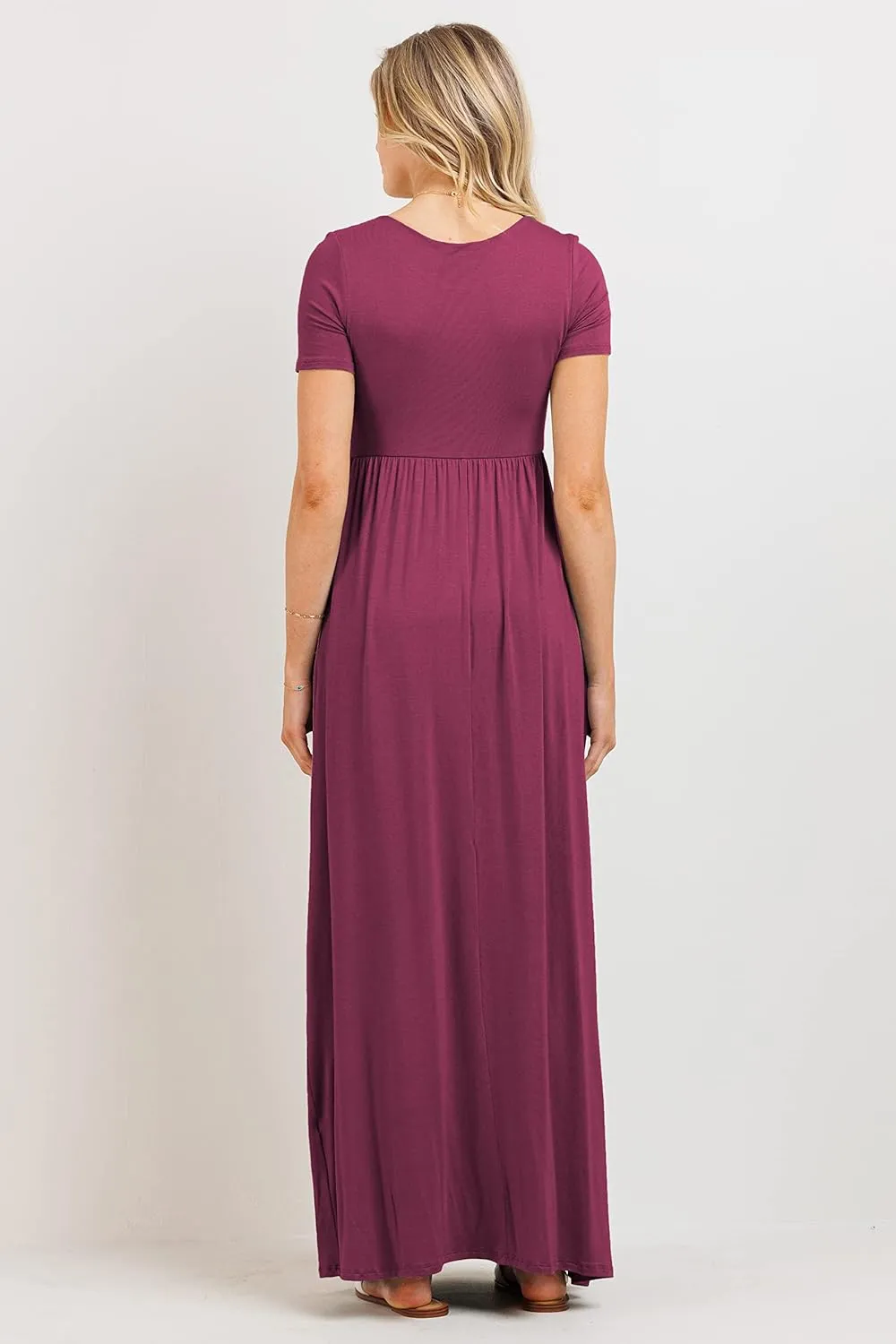 LaClef Women's Maternity Short Sleeve Empire Waist Summer Maxi Dress with Pockets