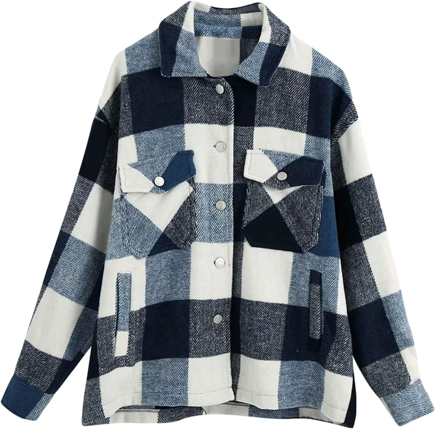 Ladies Loose Fit Tee Blouse With Chest Pockets Dressy Classic-Fit Blouse Top Soft Button Down Jacket Coats