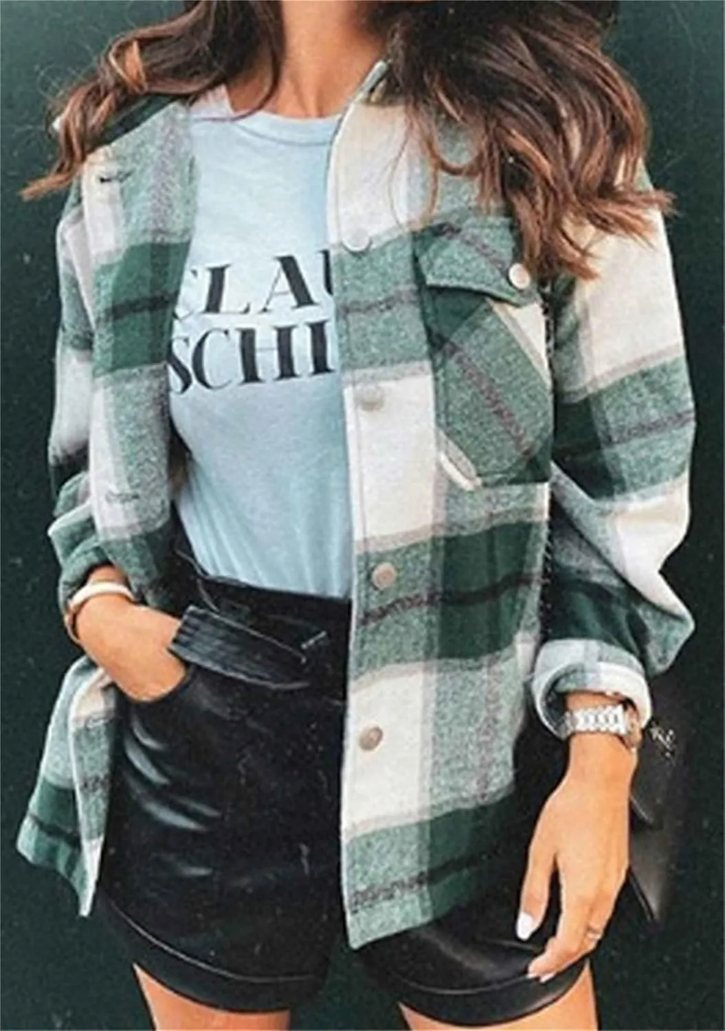 Ladies Loose Fit Tee Blouse With Chest Pockets Dressy Classic-Fit Blouse Top Soft Button Down Jacket Coats