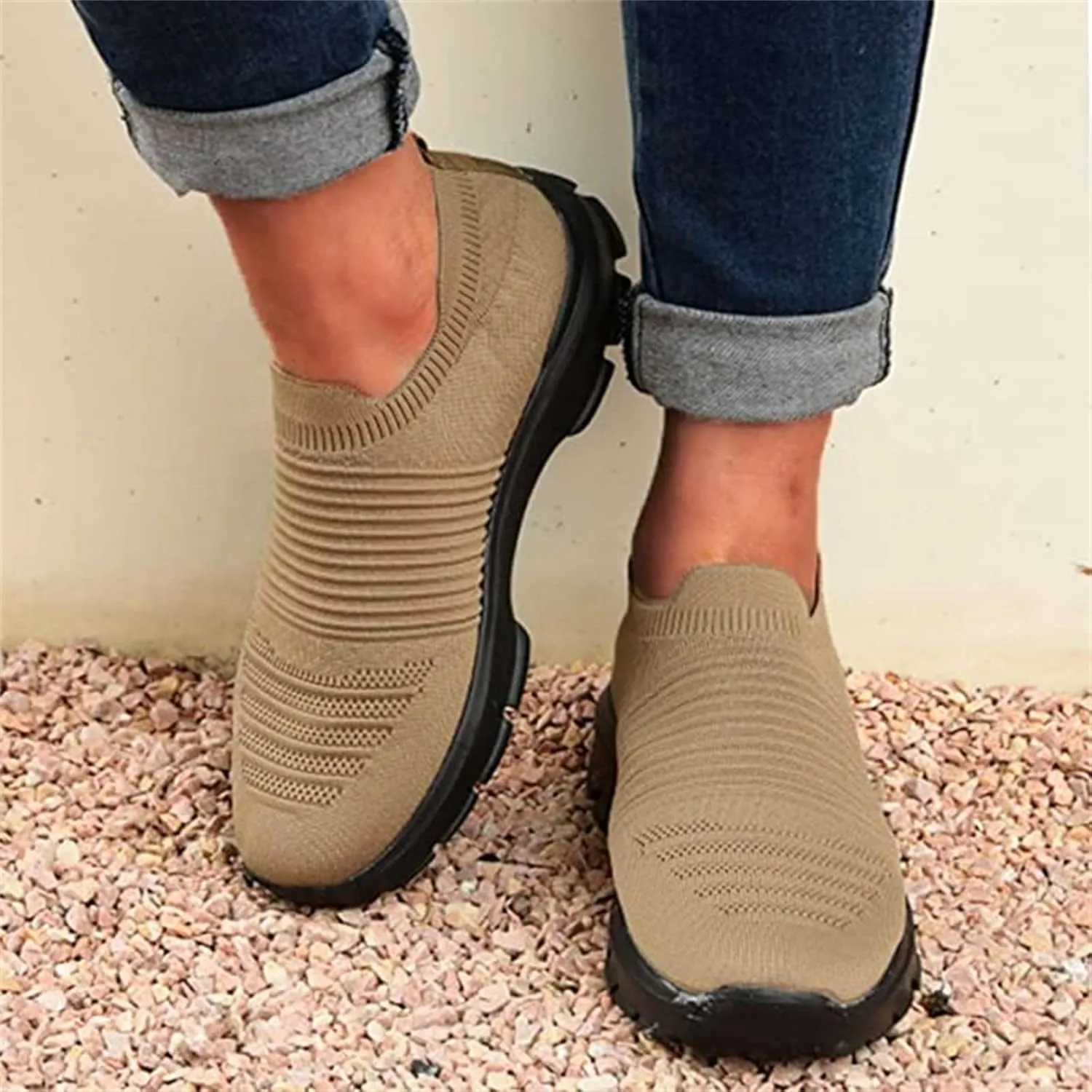 Lausiuoe Sneakers For Women Walking Shoes Comfortable Fashion Lightweight Casual Mesh Slip On Sneakers for Running Gym