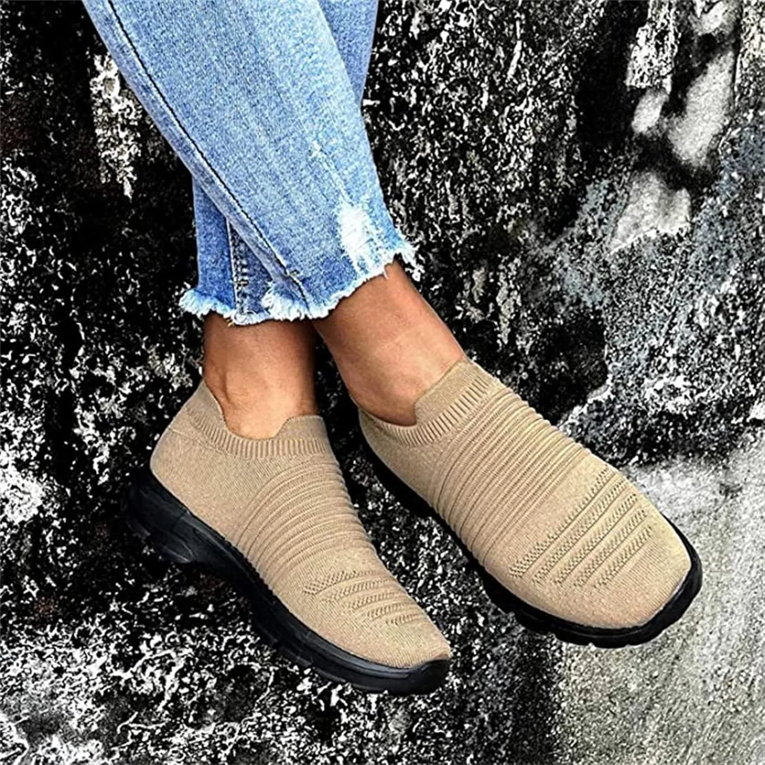 Lausiuoe Sneakers For Women Walking Shoes Comfortable Fashion Lightweight Casual Mesh Slip On Sneakers for Running Gym