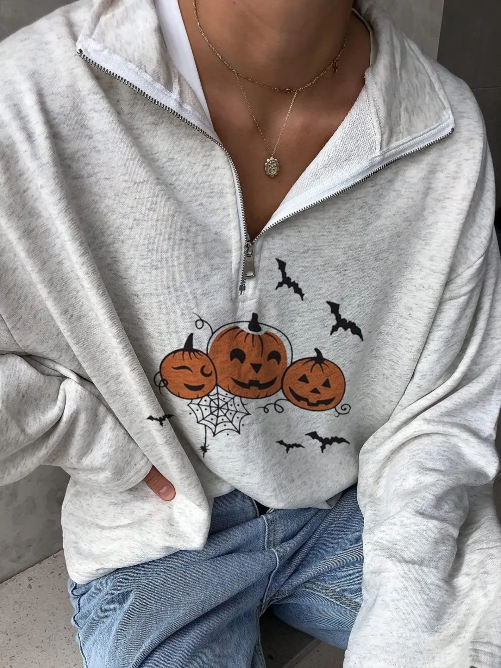 LAVASEON Womens Oversized Half Zip Lapel Sweatshirt Solid Color Casual Long Sleeve Cropped Pullover Top