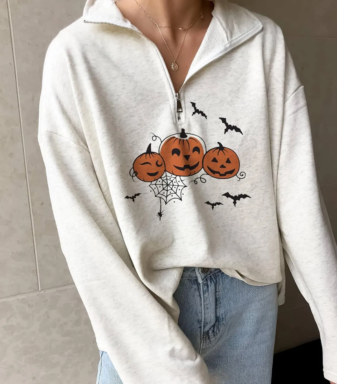 LAVASEON Womens Oversized Half Zip Lapel Sweatshirt Solid Color Casual Long Sleeve Cropped Pullover Top