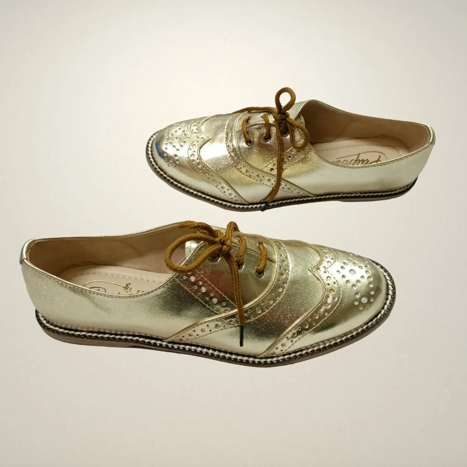 Light Gold Metallic Oxford Brogues | Women | Party Statement | Hand Crafted