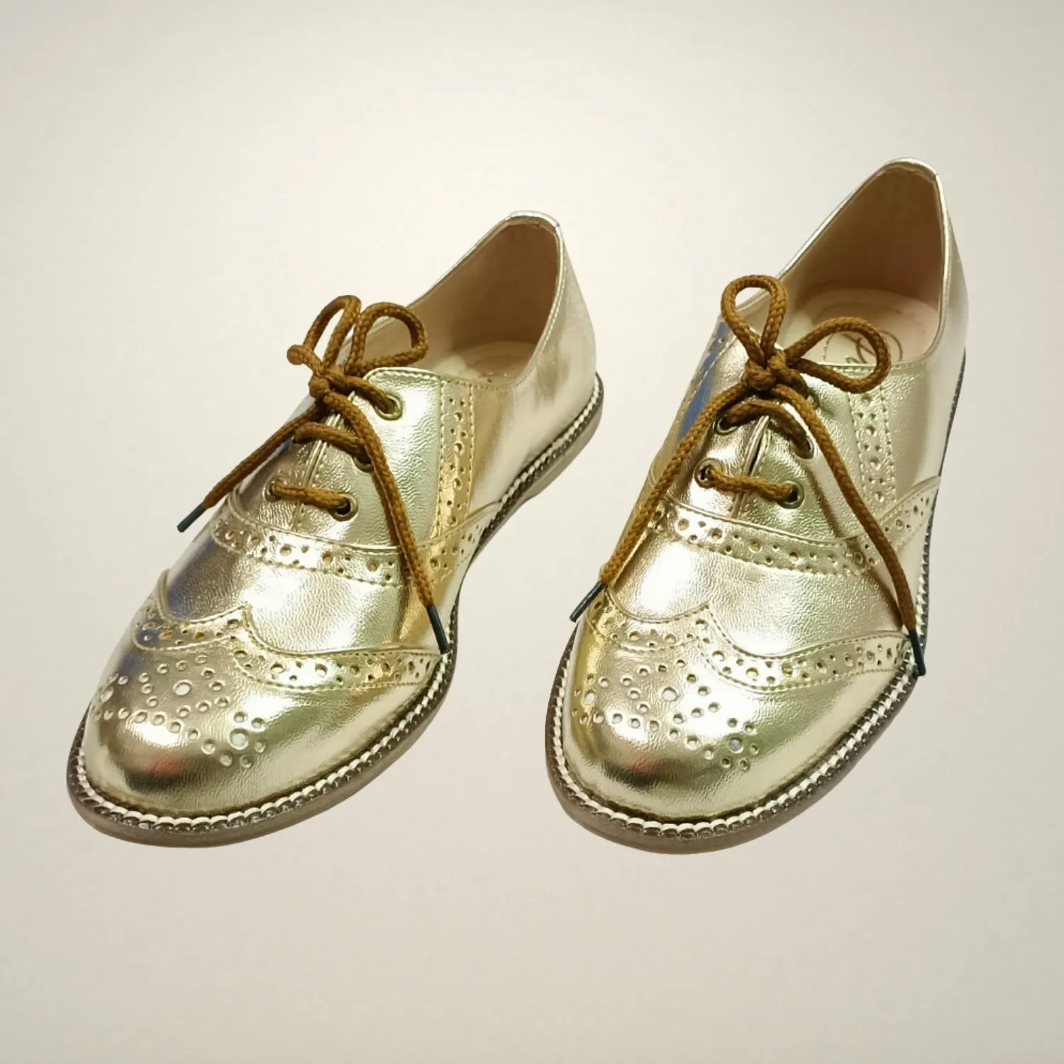 Light Gold Metallic Oxford Brogues | Women | Party Statement | Hand Crafted