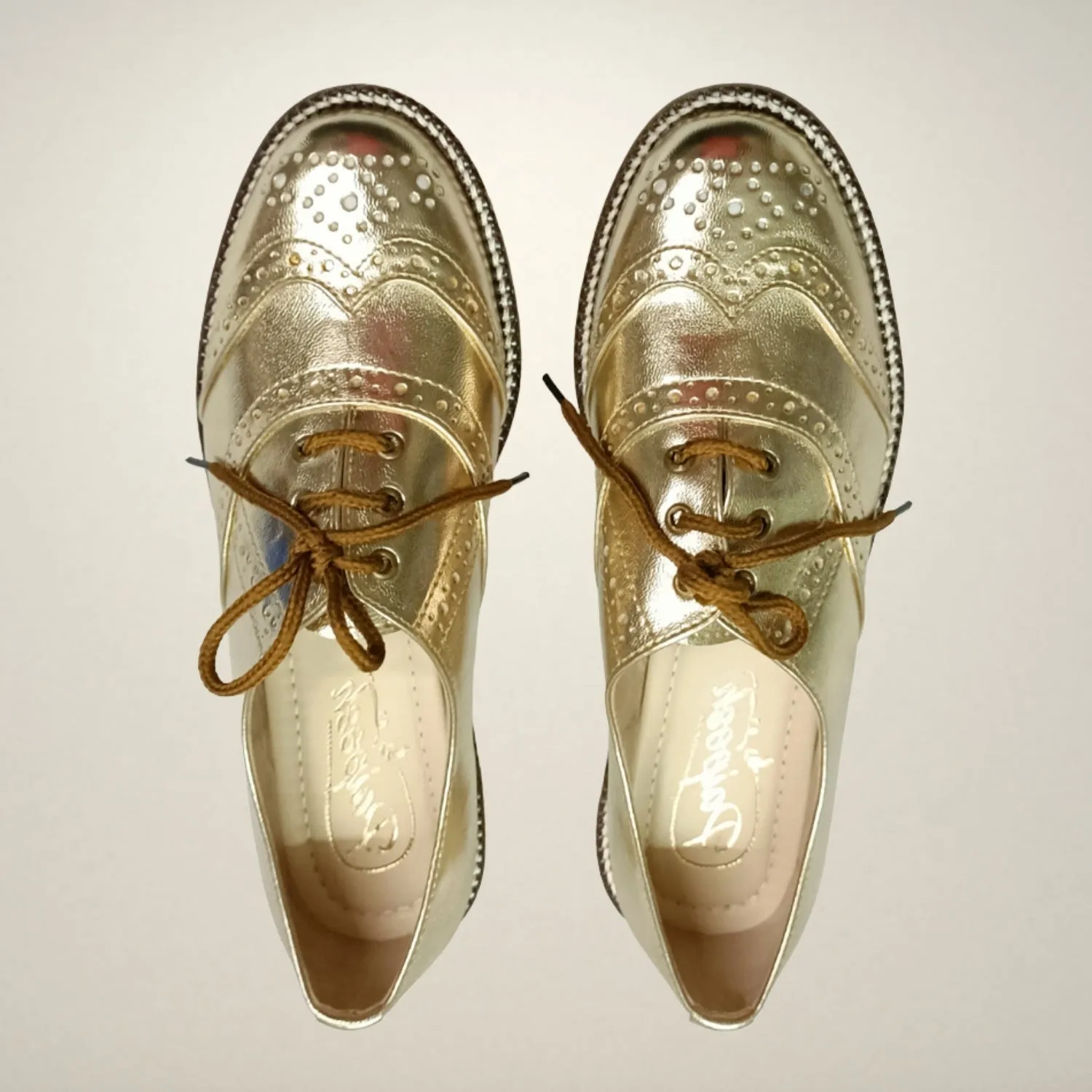Light Gold Metallic Oxford Brogues | Women | Party Statement | Hand Crafted
