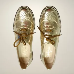 Light Gold Metallic Oxford Brogues | Women | Party Statement | Hand Crafted