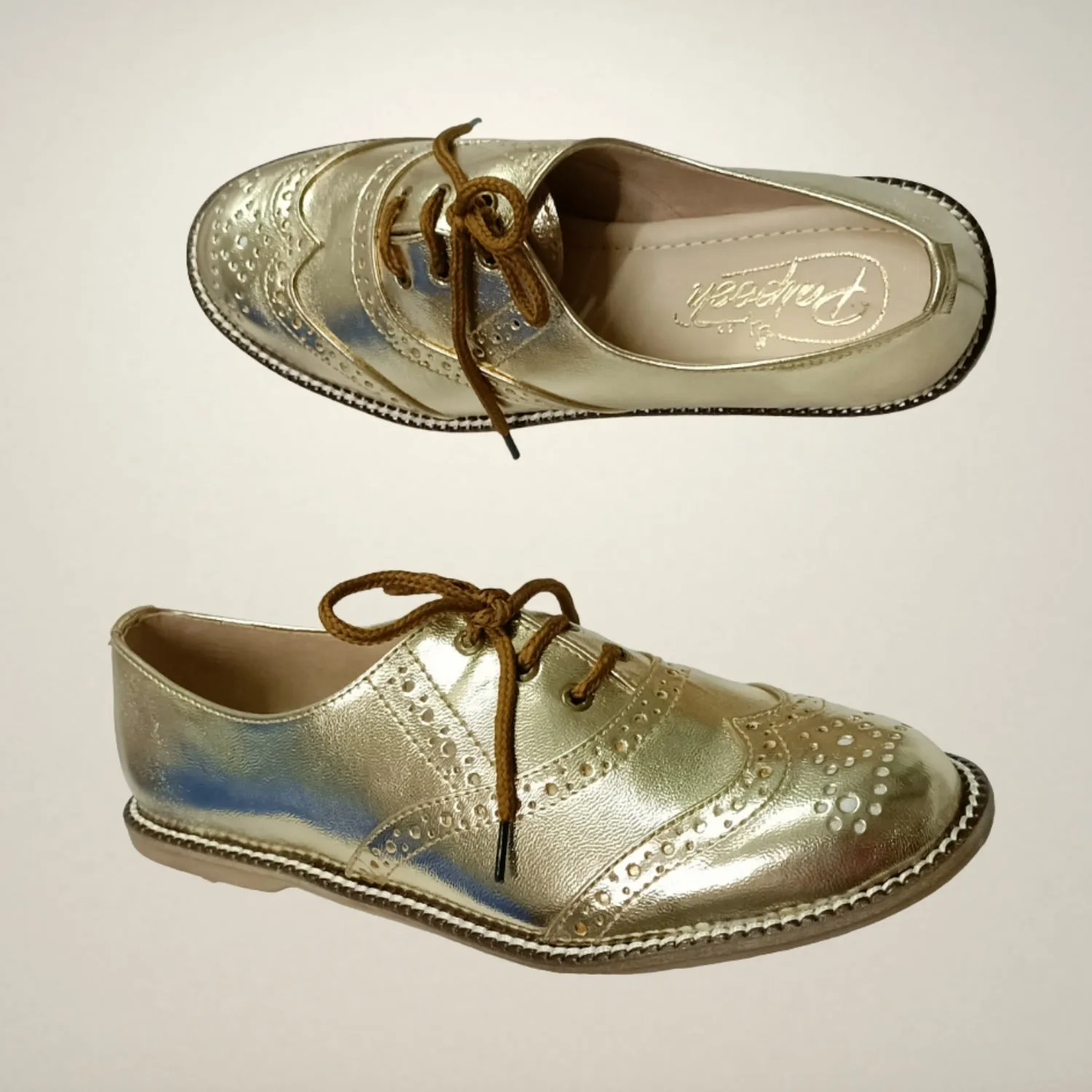 Light Gold Metallic Oxford Brogues | Women | Party Statement | Hand Crafted