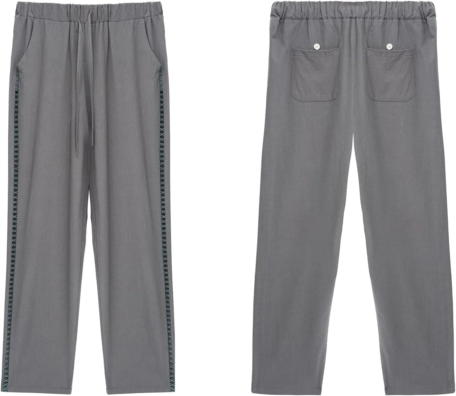 Linen Pants for Women Wide Leg High Waisted Drawstring Trousers Summer Casual Loose Trendy Beach Pants with Pockets
