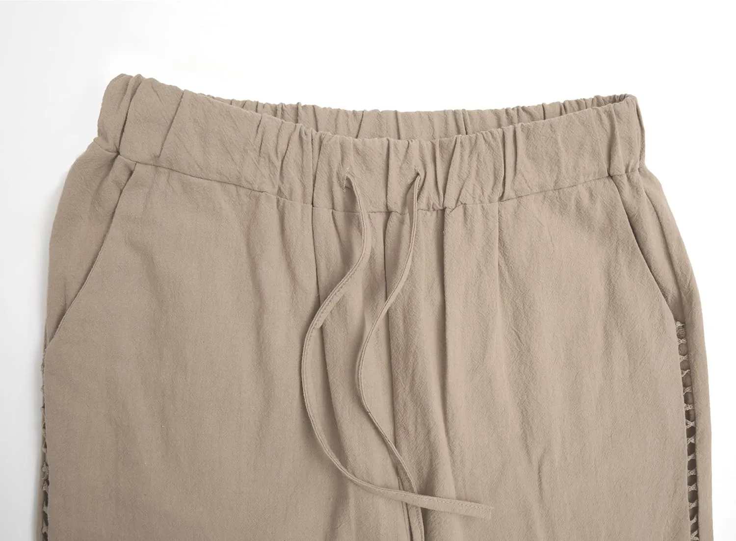Linen Pants for Women Wide Leg High Waisted Drawstring Trousers Summer Casual Loose Trendy Beach Pants with Pockets