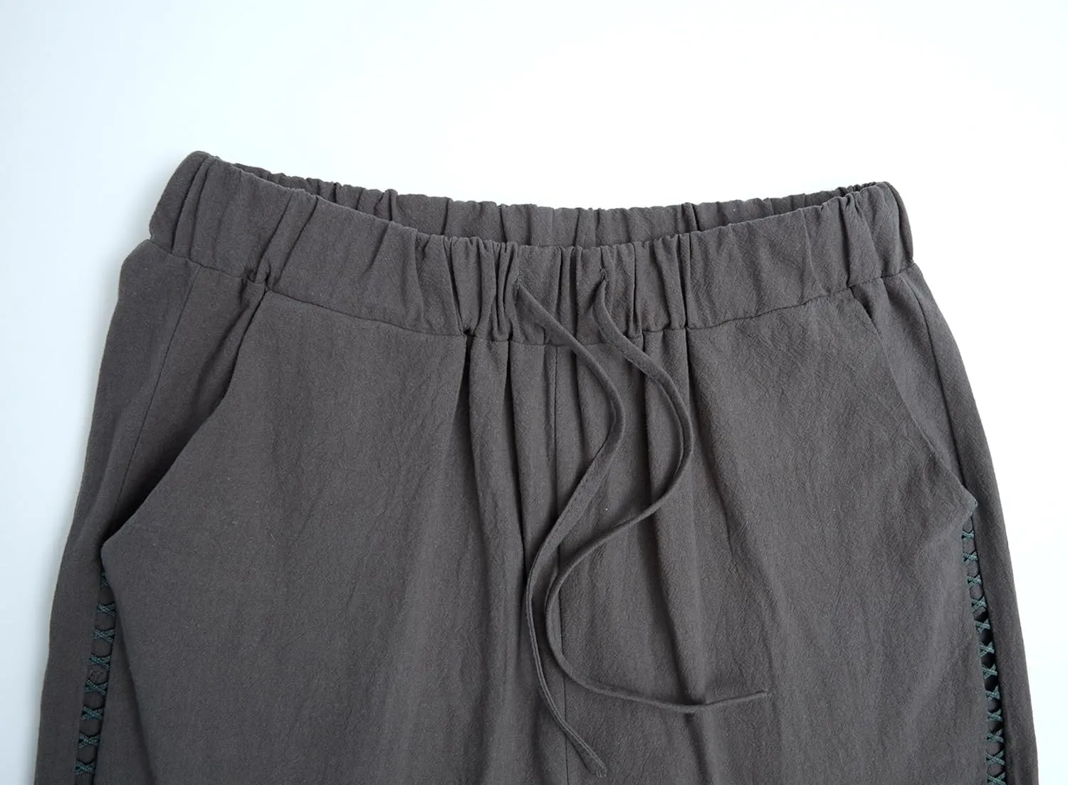 Linen Pants for Women Wide Leg High Waisted Drawstring Trousers Summer Casual Loose Trendy Beach Pants with Pockets